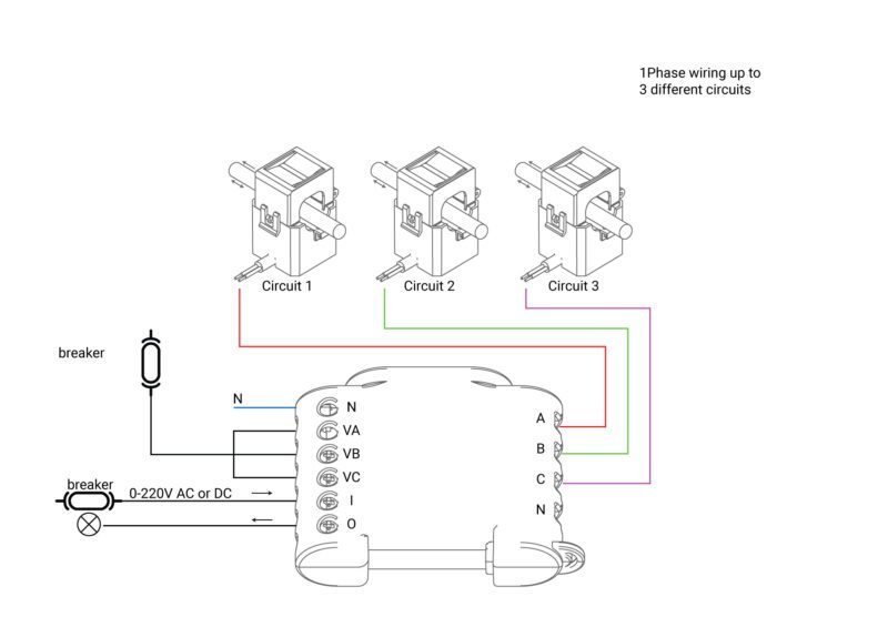 Shelly 3EM Energy Meter sähkömittarin kytkentä shelly kytkentä