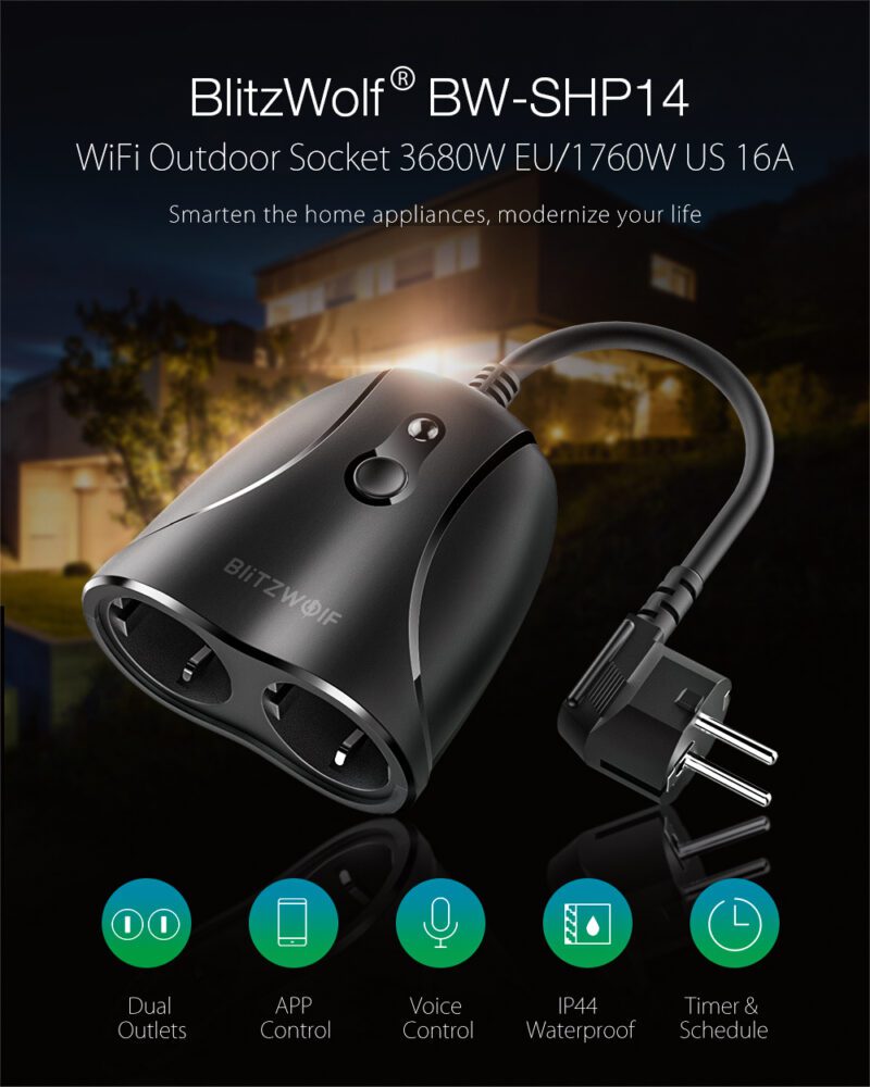 BlitzWolf BW-SHP14 etäohjattavat virtakytkimet ulkokäyttöön etäohjattavat virtakytkimet
