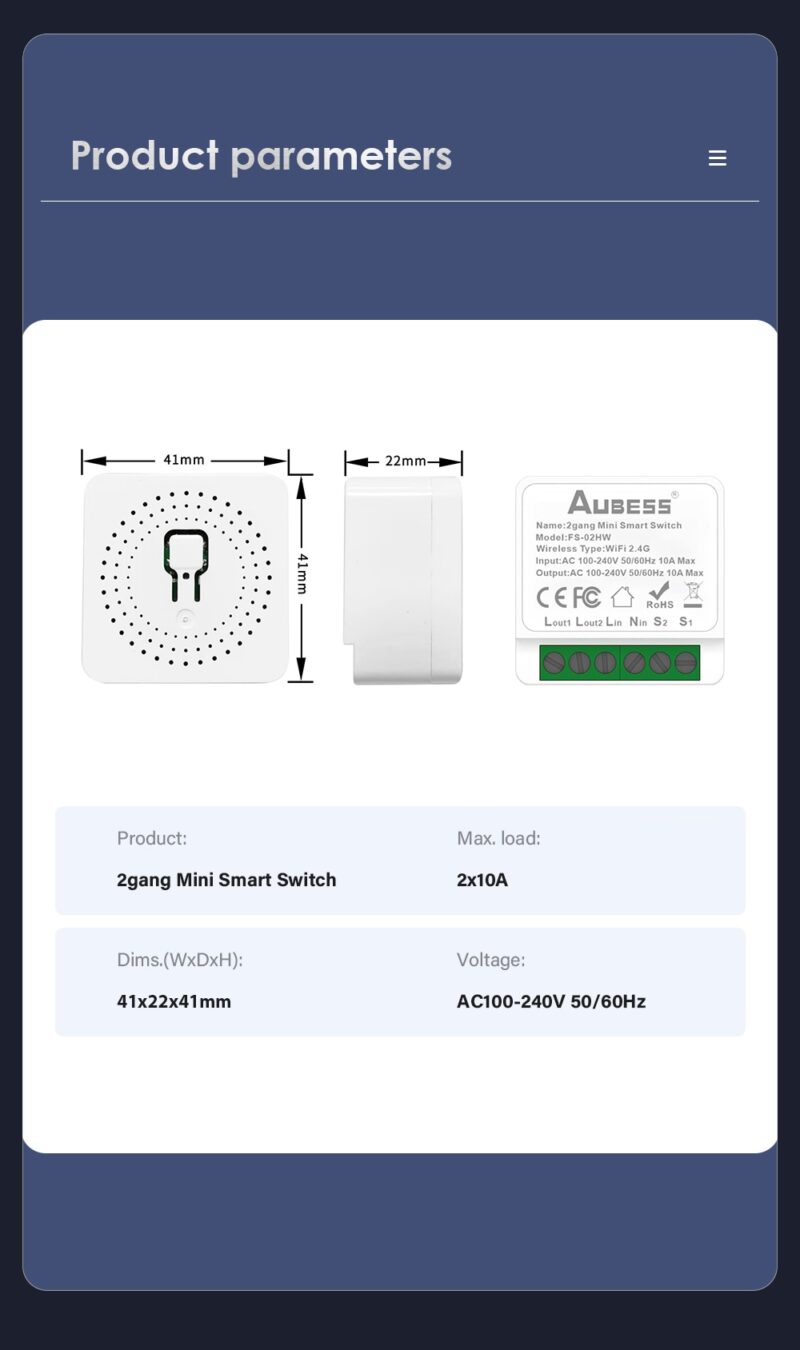 tuya virtakytkin mitat