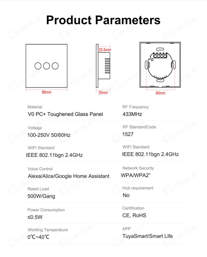 tuya valokatkaisija ominaisuudet
